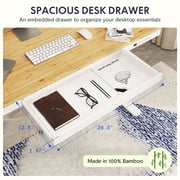 FLEXISPOT Q8 55x28 Wireless Charging Dual Motors Standing Desk with Drawers, White and Bamboo Top Height Adjustable Desk with Cable Management Tray