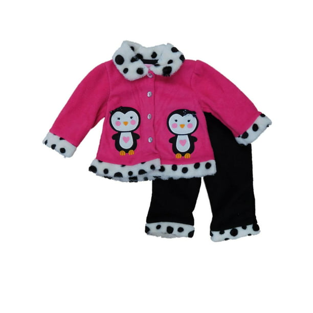 Infant Girls Baby Outfit Pink & Black Fleece Penguin Jacket & Pants Set 3-6m  - Walmart.com