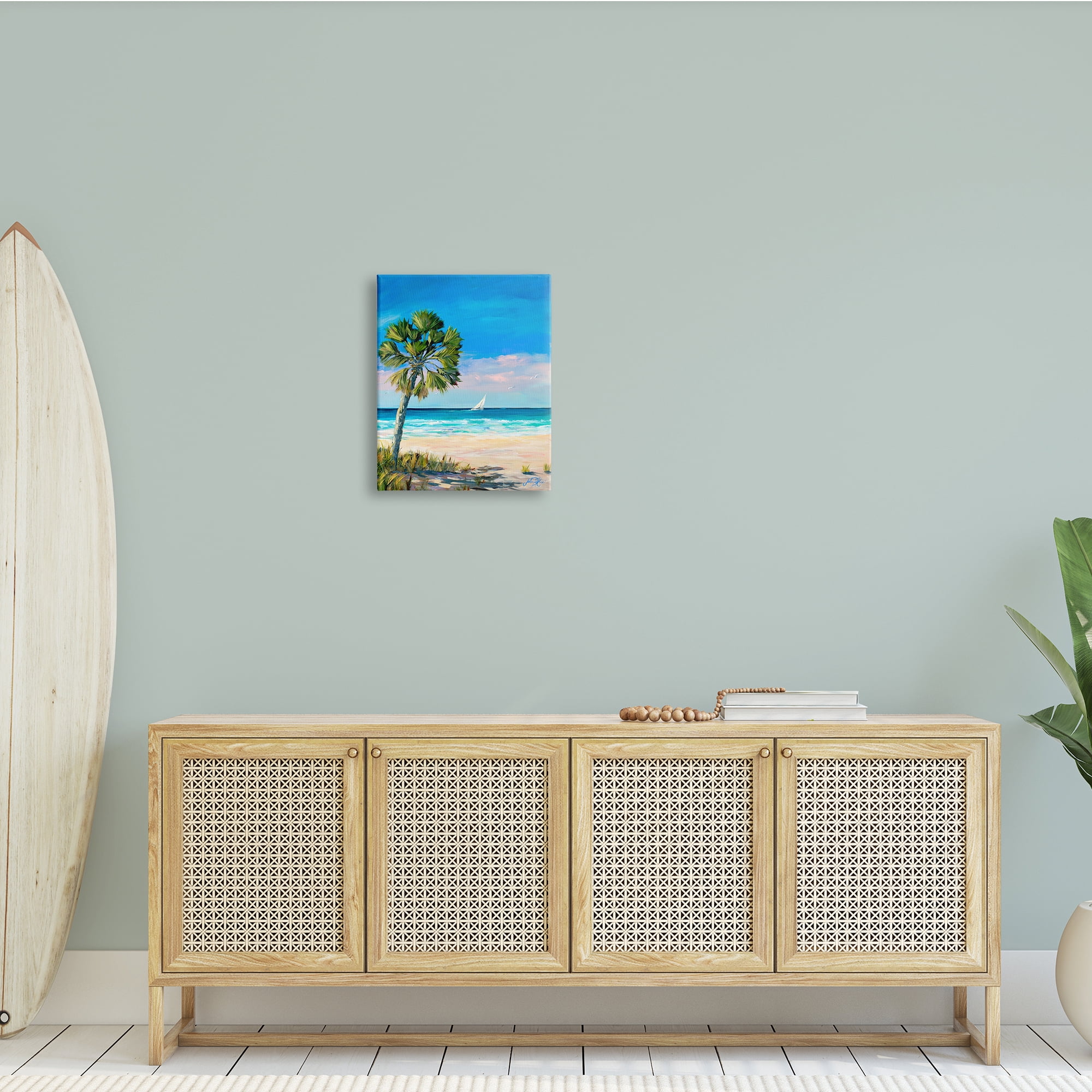 Stupell Industries Coastal Palm Beach Coast Sailboat Cruise Nautical Painting, 16 x 20, Design by Julie Derice