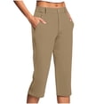 thumbnail image 2 of QATAINLAV Knee Length Dress Pants for Women Button Open Front Dressy Casual Business Work Capris Solid Color Straight Leg Cropped Yoga Pants with Pockets Coffee XL, 2 of 7