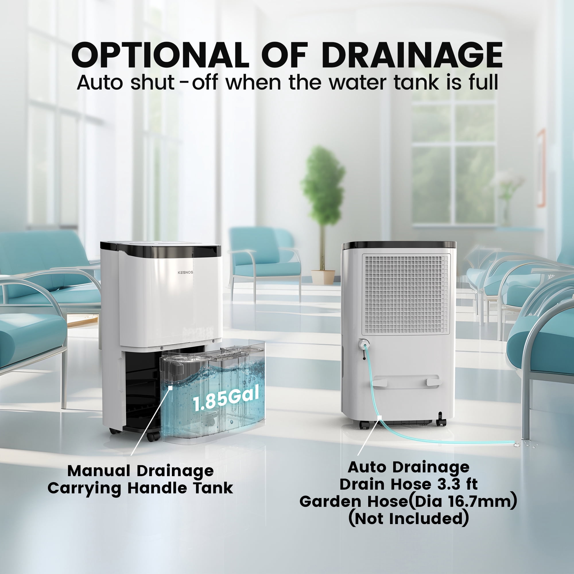 Kesnos 150 Pint Dehumidifier with Built-in Pump, No Daily Emptying, Continuous Auto Drain for Basements & Whole House up to 7,500 Sq. Ft, 50 Pint DOE Energy Star, Auto Defrost