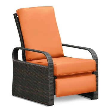 Outdoor Recliner Chair; Automatic Adjustable Wicker Lounge Recliner Chair with 5.12'' Thicken Cushion