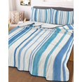 thumbnail image 3 of Quilts Twin-XL Size Bedding Set, Blue Teal Striped Lightweight Quilted Comforter, Farmhouse Stripes Modern Art Soft Reversible Bedspread Coverlet with Pillow Covers for All Season, 68" x 98", 3 of 7