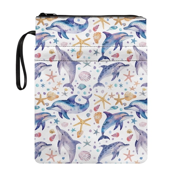 HELLHERO Dolphin and Starfish Pattern Book Sleeve Protector Pouch with Waterproof Polyester Fabric Book Cover Carrying Case Tote Bags Decorative Design Storage