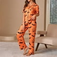 thumbnail image 5 of Hpapadks Halloween Women's Pajamas Satin Silk Short Sleeve Button Down Shirts Pants 2 Piece Sleepwear Pjs Sets for Women Orange, 5 of 7