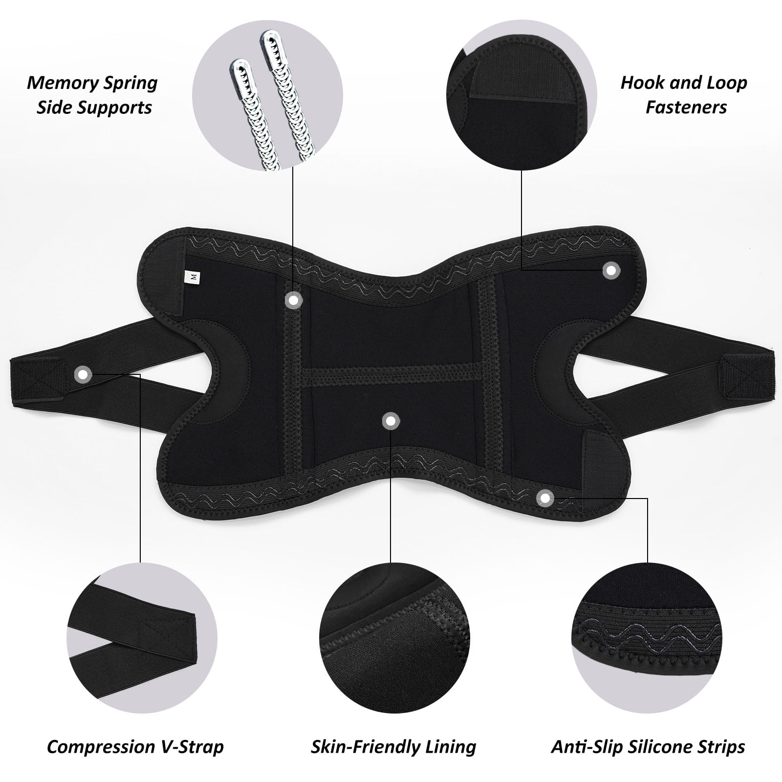 Knee Brace with Side Stabilizers for Women & Men, UNEEI Adjustable Knee Sleeves and Supports with Silicone Anti-Slip Strips for Meniscus Tear, Arthritis and Joint Pain, L