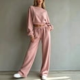 thumbnail image 6 of Sweatsuits Women 2 Piece Outfit 2026 Solid Drawstring Wide Leg Sweatpants Crew Neck Long Sleeve Cropped Tracksuit Pink 2XL, 6 of 7
