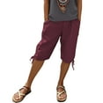 thumbnail image 1 of Women's Linen Pants with Pockets - Elastic Drawstring Leisure Five-Eighths Pants, 1 of 6