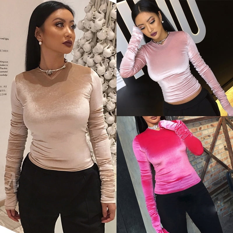Fashion Women Lady Velvet Long Sleeve 