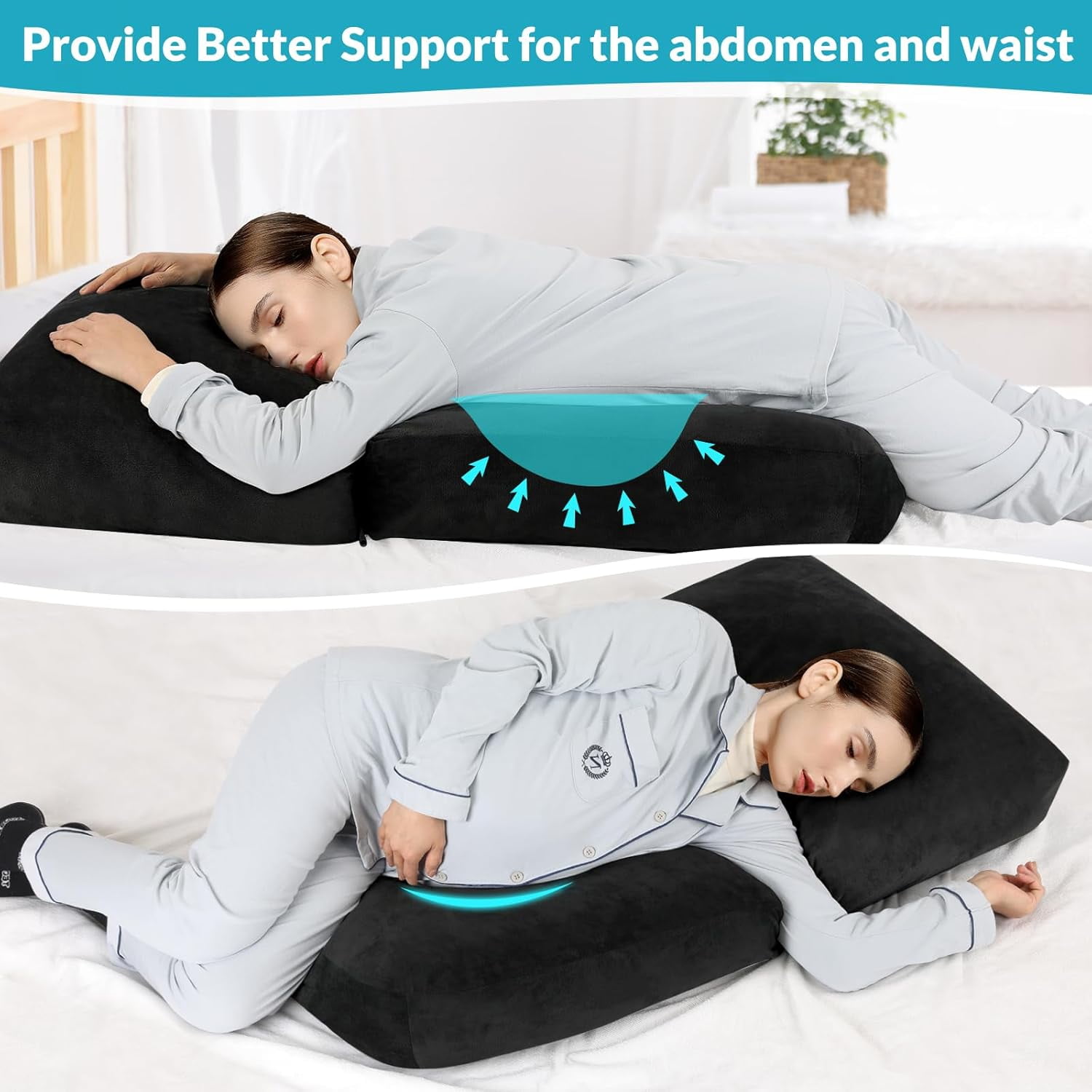 Pregnancy Pillows for Sleeping, 45.3 Inch Pregnancy Massage Pillow Full Body Pillow with Removable Cover - Support for Back, Legs, Belly, HIPS for Pregnant Women(Black)