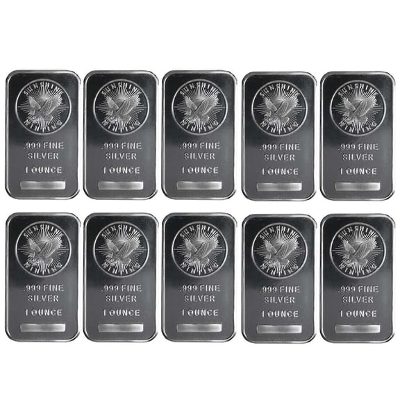 Lot of 10 - 1 Troy oz Sunshine Mint .999 Fine Silver Bar Mint Mark SI Sealed