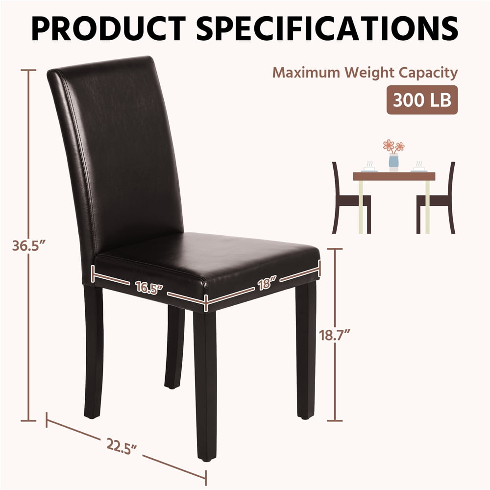 Yaheetech Faux Leather Dining Chairs with Rubberwood Legs, Set of 2, Dark Brown