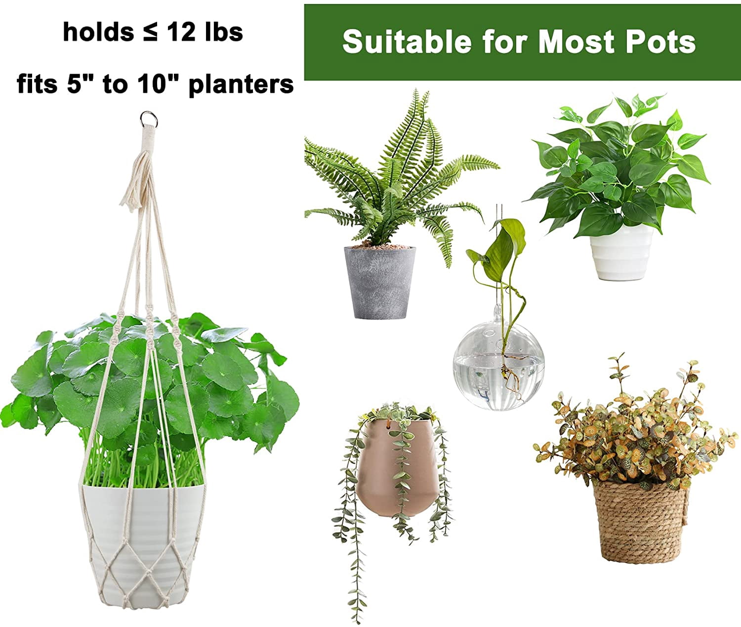 Costyle 5 Pack Macrame Plant Hanger Indoor Outdoor Hanging Planter Holder for Boho Home Decor(Ivory), 5 Styles