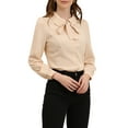 thumbnail image 4 of INSPIRE CHIC Chemise Boutonnée pour Femme Col Peter Pan à Nouer Blouses de Travail TG Beige, 4 of 6