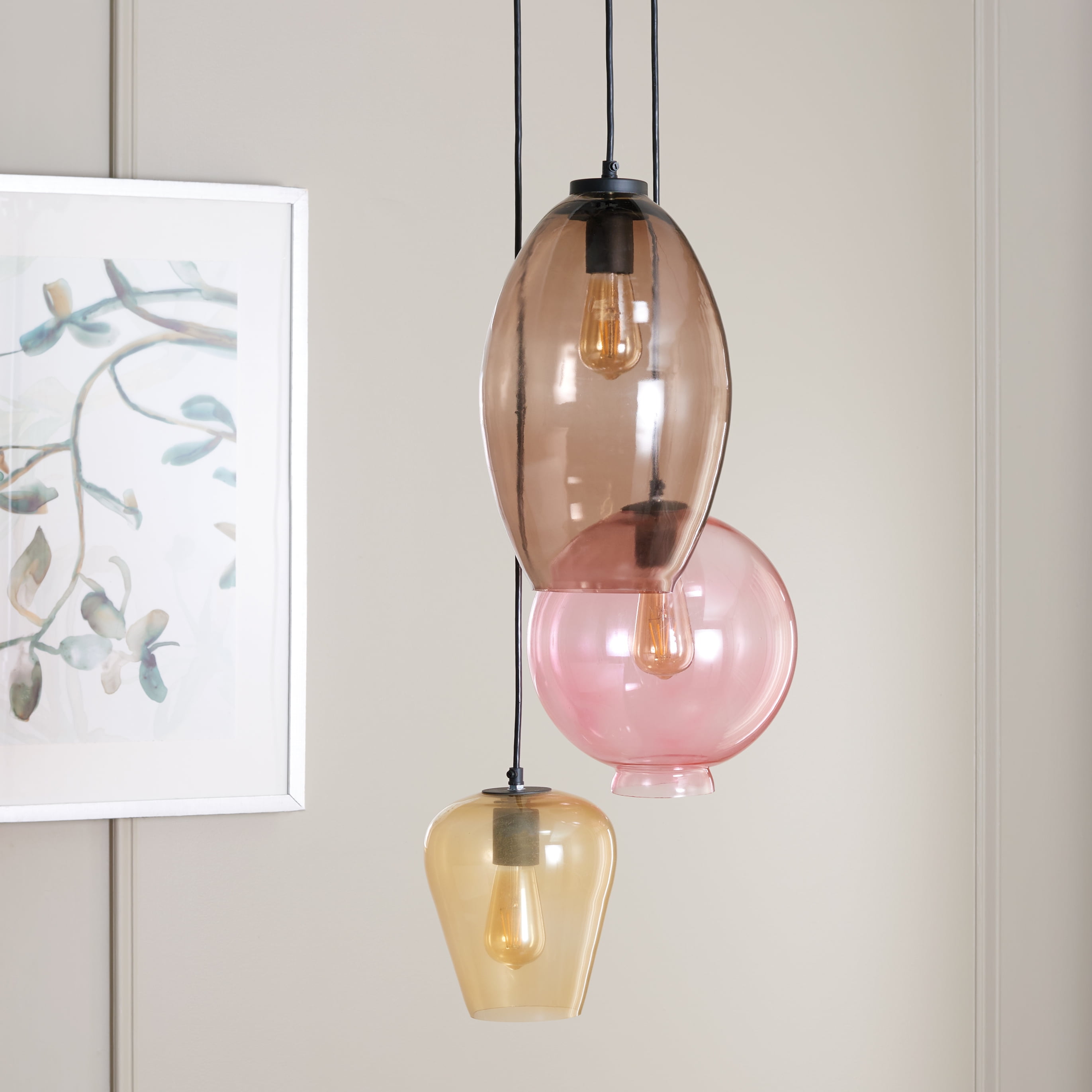 Safavieh Keoni 3-Light 15" Modern Iron and Glass Pendant Lights, Brown/Pink/Gold
