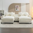 thumbnail image 6 of 111" Sectional Sofa Chenille Upholstered Sofa with Two Removable Ottoman, Two USB Ports, Two Cup Holders and Large Storage Box for Living Room , Beige, 6 of 9
