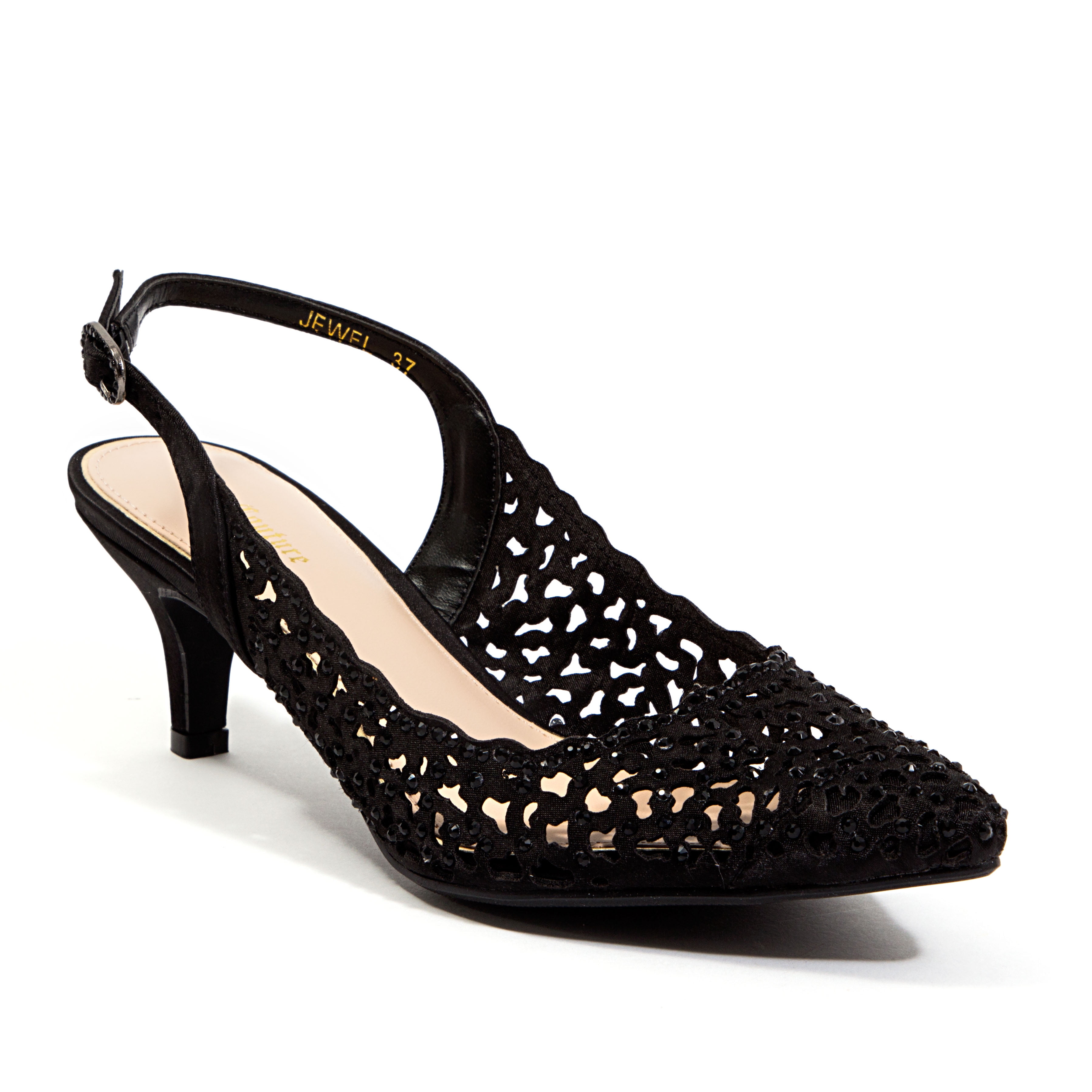 Women's Black 2.5" Heels with Jewel Design 