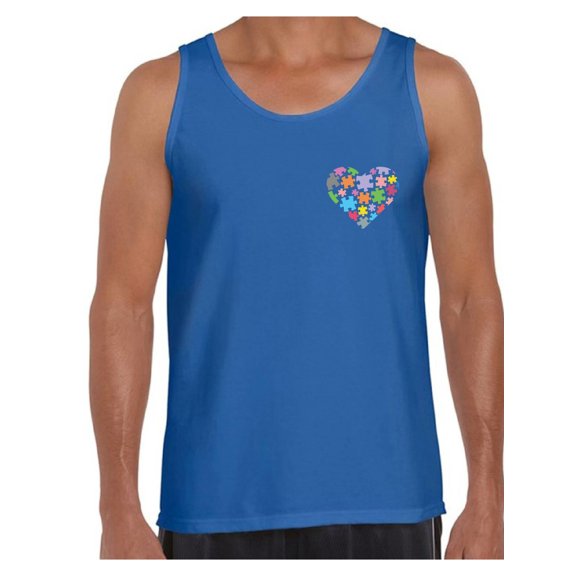 Awkward Styles Autism Awareness Tank Tops for Men Heart Pocket Puzzle Tank Top Autism Gifts Love Puzzle Men's Tank Top Support Autism Awareness Men's Tanks Autistic Spectrum Awareness Tops
