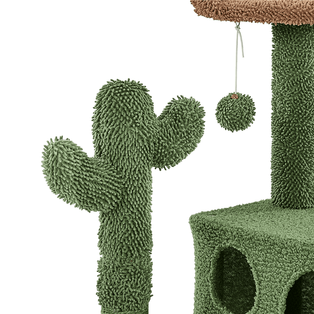 Alden Design 54″ H Cactus Cat Tree with 2 Condos & Scratching Posts, Green/Brown