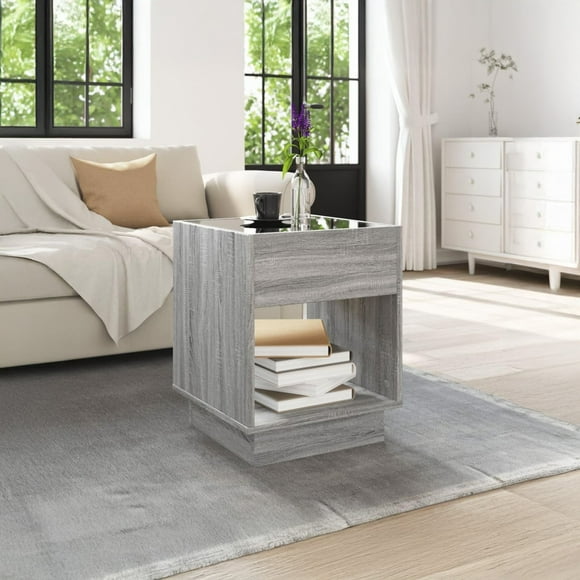 Mesa auxiliar cuadrada gris Haifa con luz LED decorativa efecto infinito para sala o recamara