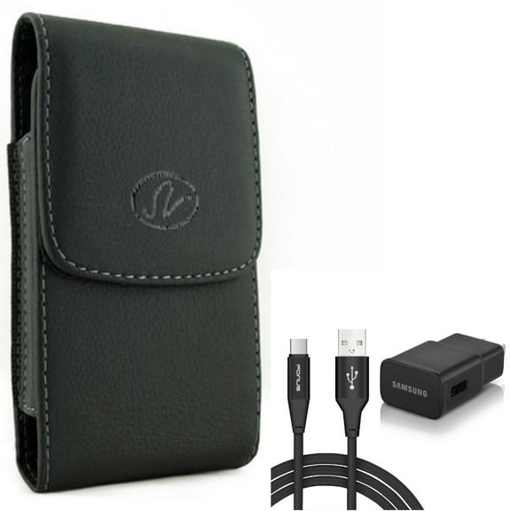 For Google Pixel 6 - Case Belt Clip w Fast Home Charger, Leather Holster Cover, Type-C 6ft USB Cable Quick for Google Pixel 6 Phones