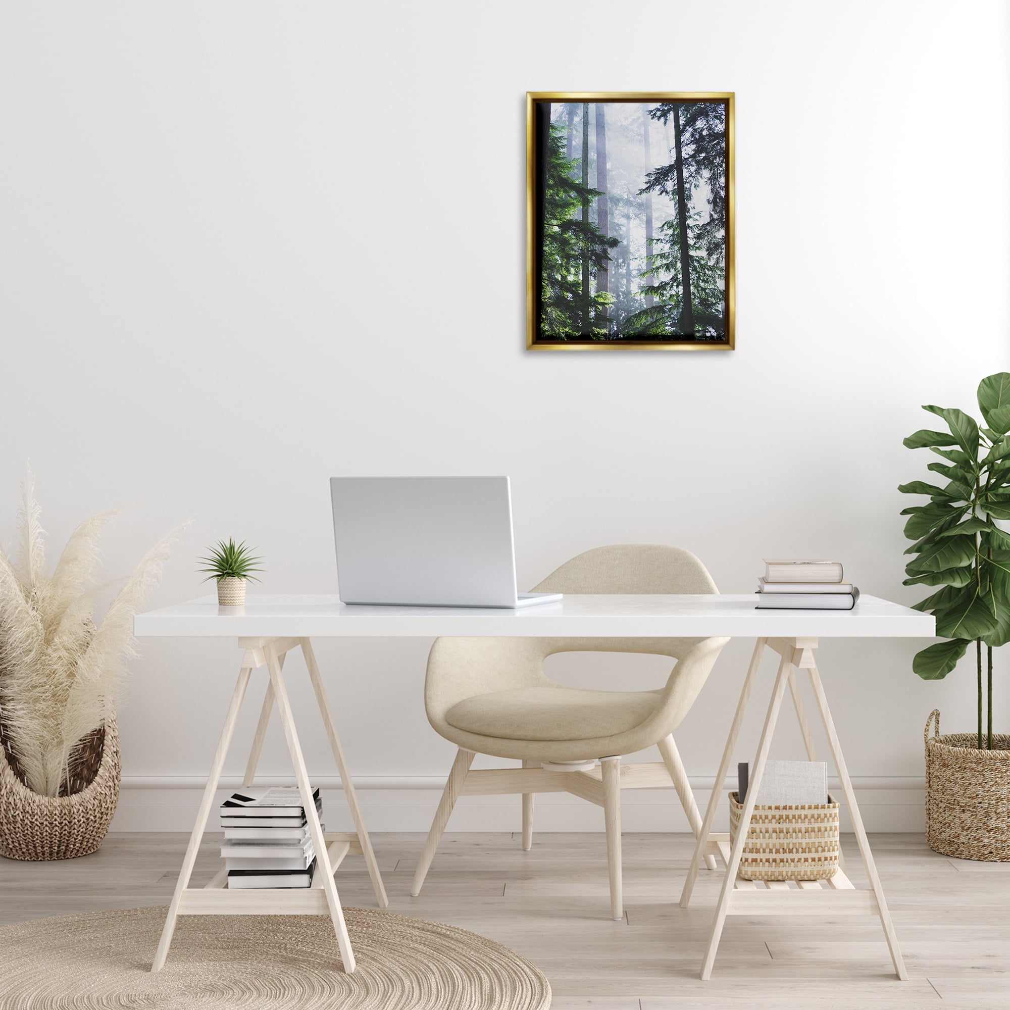 Stupell Industries Foggy Forest View Landscape Photography Gold Floater Framed Art Print Wall Art, 17 x 21