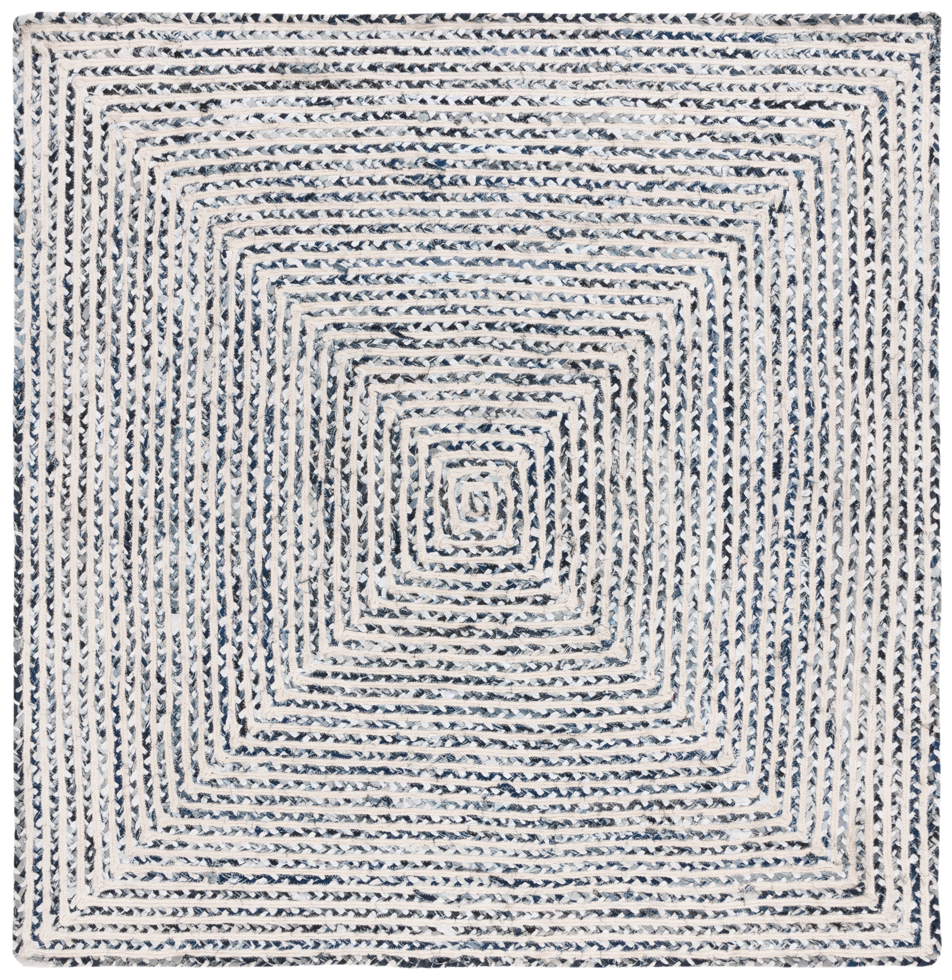 SAFAVIEH Braided Anabella Bordered Cotton Reversible Area Rug, Black/Navy, 4' x 4' Square