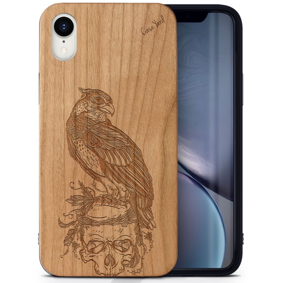 Case Yard Wooden Case Outside Soft TPU Silicone, Slim Fit Shockproof Wood Protective Phone Cover for Girls Boys Men and Women, Supports Wireless Charging Bird of Prey Design case for iPhone-XR