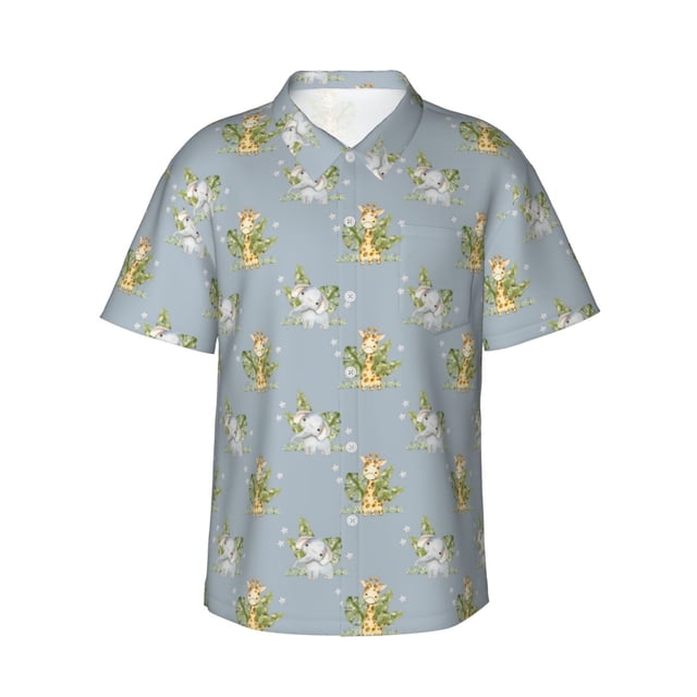 Balery Baby Elephant Giraffe Camisas hawaianas de manga corta para hombre, camisas playeras de corte holgado, camisas de vacaciones con botones,Medium
