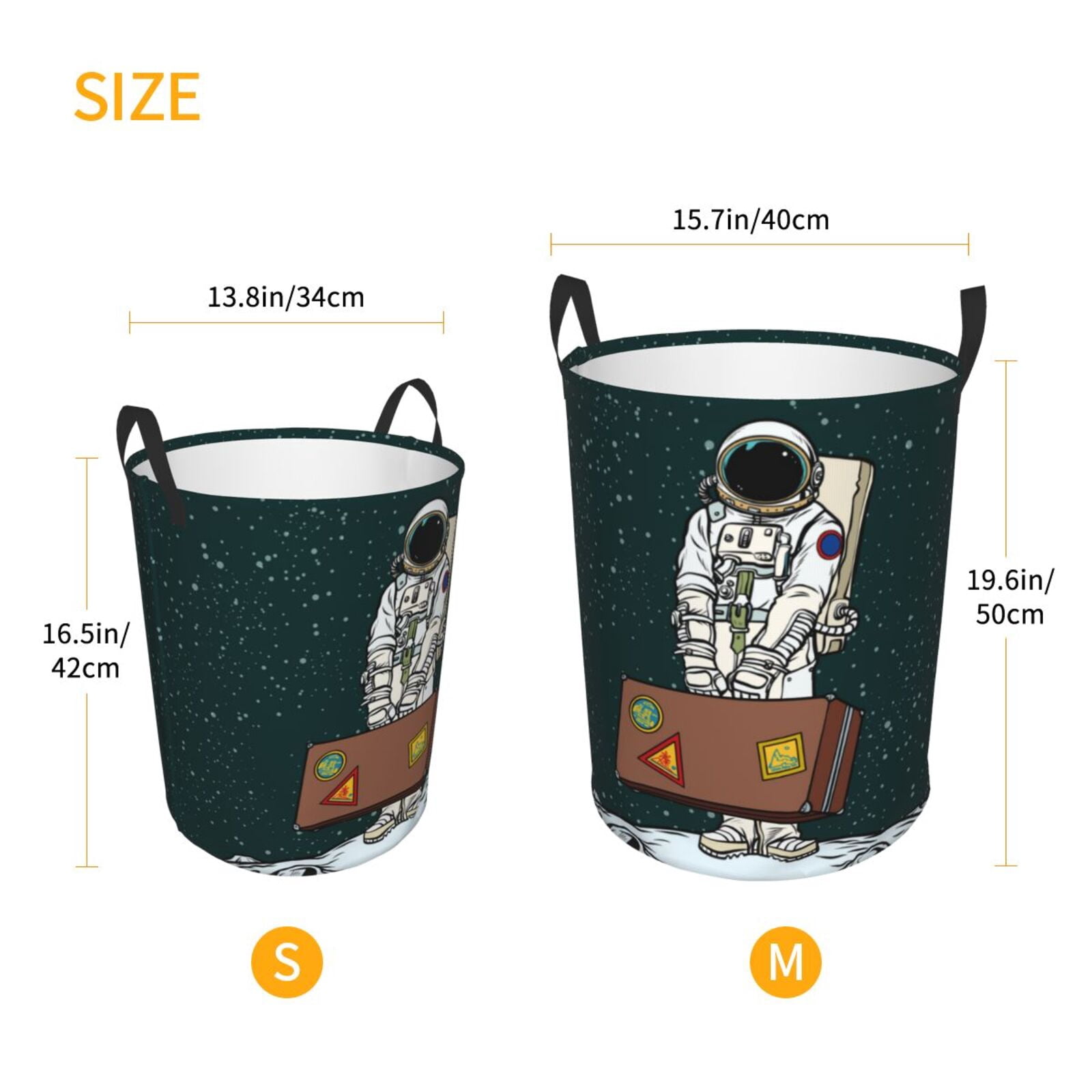 Large Laundry Basket with Handles - Astronaut Traveler with Suitcase Kids Baby Dirty Clothes Laundry Hamper for Bedroom Aesthetic