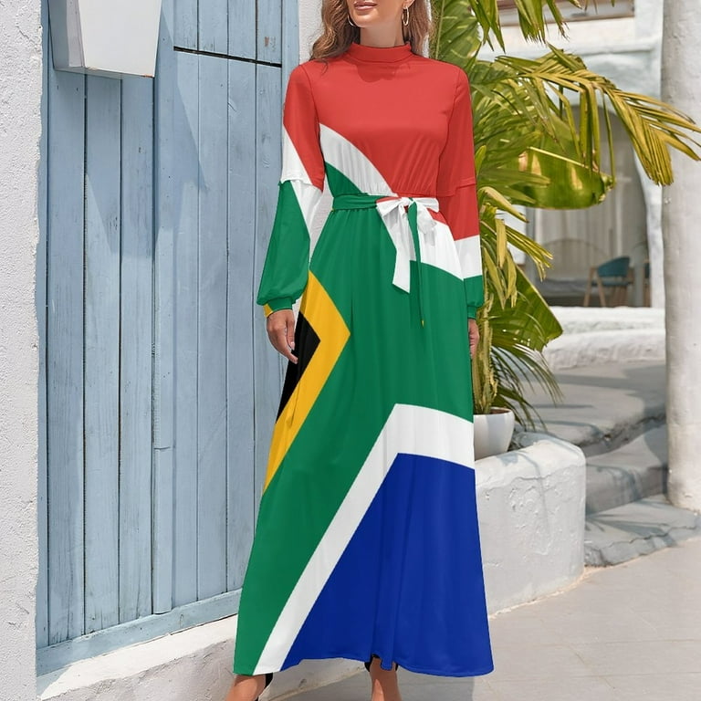 South African Flag Women's Long Dress Long Sleeves Dress Vintage Dresses  Party Maxi Dress High Waist Dress - Walmart.com