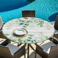 thumbnail image 6 of Green Eucalyptus Leaves Round Tablecloth, Fitted Table Cover with Elastic for 36"-44" Round Tables, Daisy Floral Summer Botanical Wooden Table Cloth Outdoor Dinning Party Waterproof Tablecloths, 6 of 7
