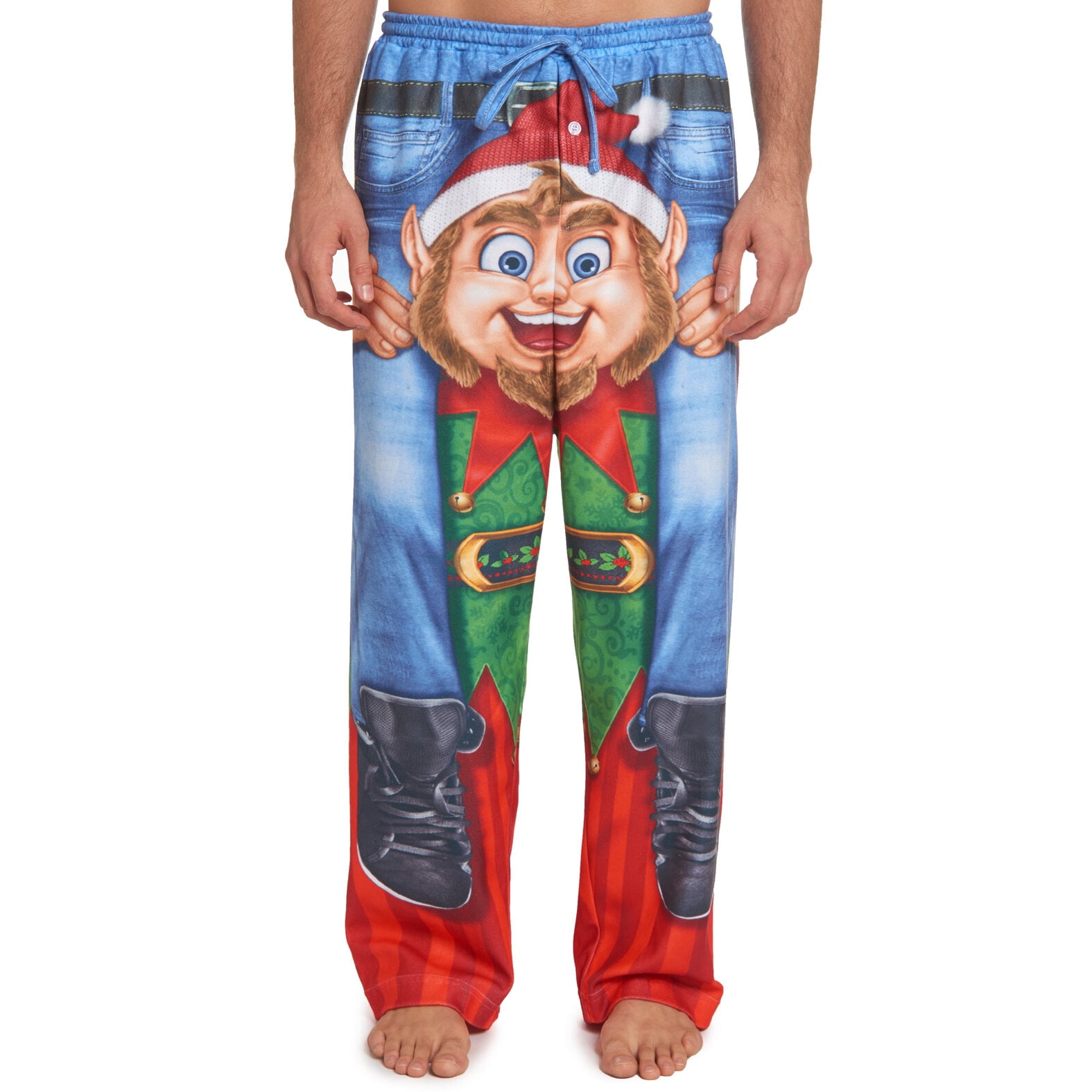 Holiday Christmas Elf Mens Fleece Pajama Pants Adult