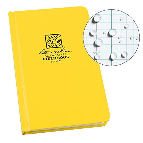 Rite in the Rain Weatherproof Hard Cover Notebook, 4 3/4" x 7 1/2", Yellow Cover, Field Pattern (No. 350F)