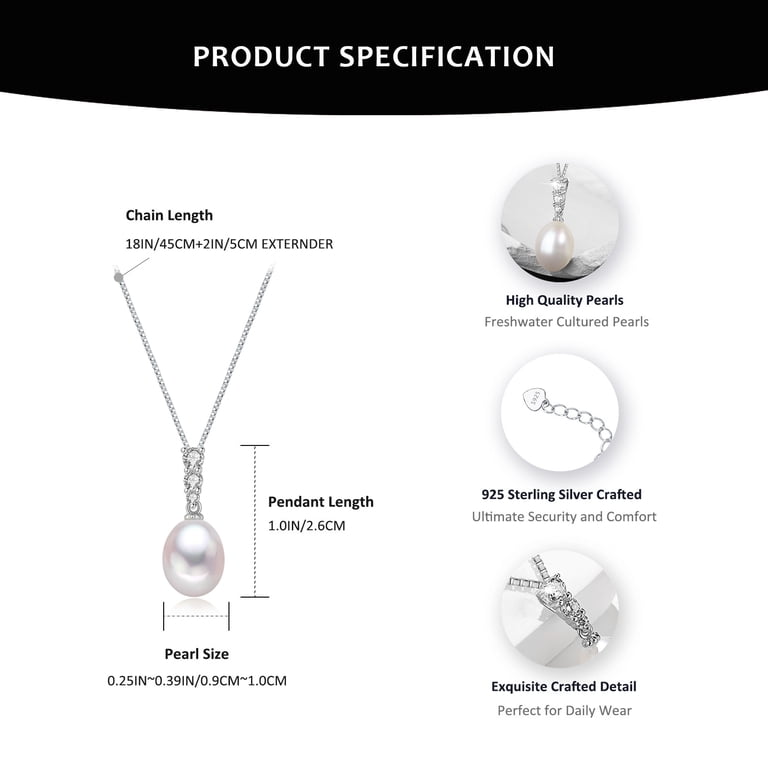 YAMI Cultured Pearl Teardrop Necklace, Sterling Silver CZ photo 5
