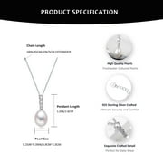 Yami 9-10mm Culture Teardrop Pearl Pendant Necklace with 925 Sterling Silver Cubic Zirconia Mother's Day Jewelry Gifts for Women