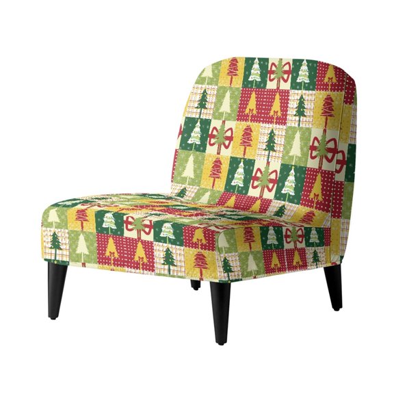 HELLHERO Geometric Christmas Tree Patterns Armless Accent Chair Cover, Dustproof Stain Protection Armless Accent Chair Protector for Hotel Living Room