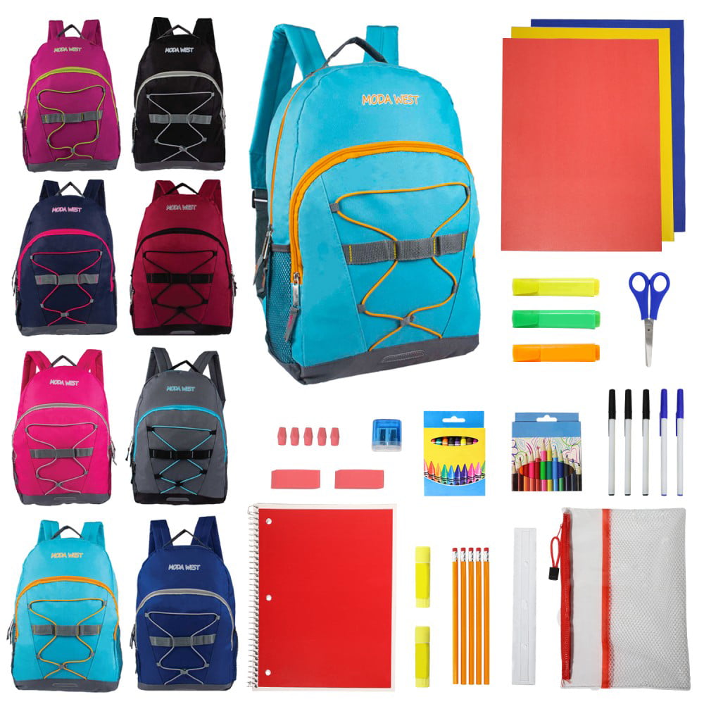 17 Backpacks with 39 Piece School Supply Kits Bulk Case of 12 Wholesale Backpacks and Kits in 8 to 12 Prints
