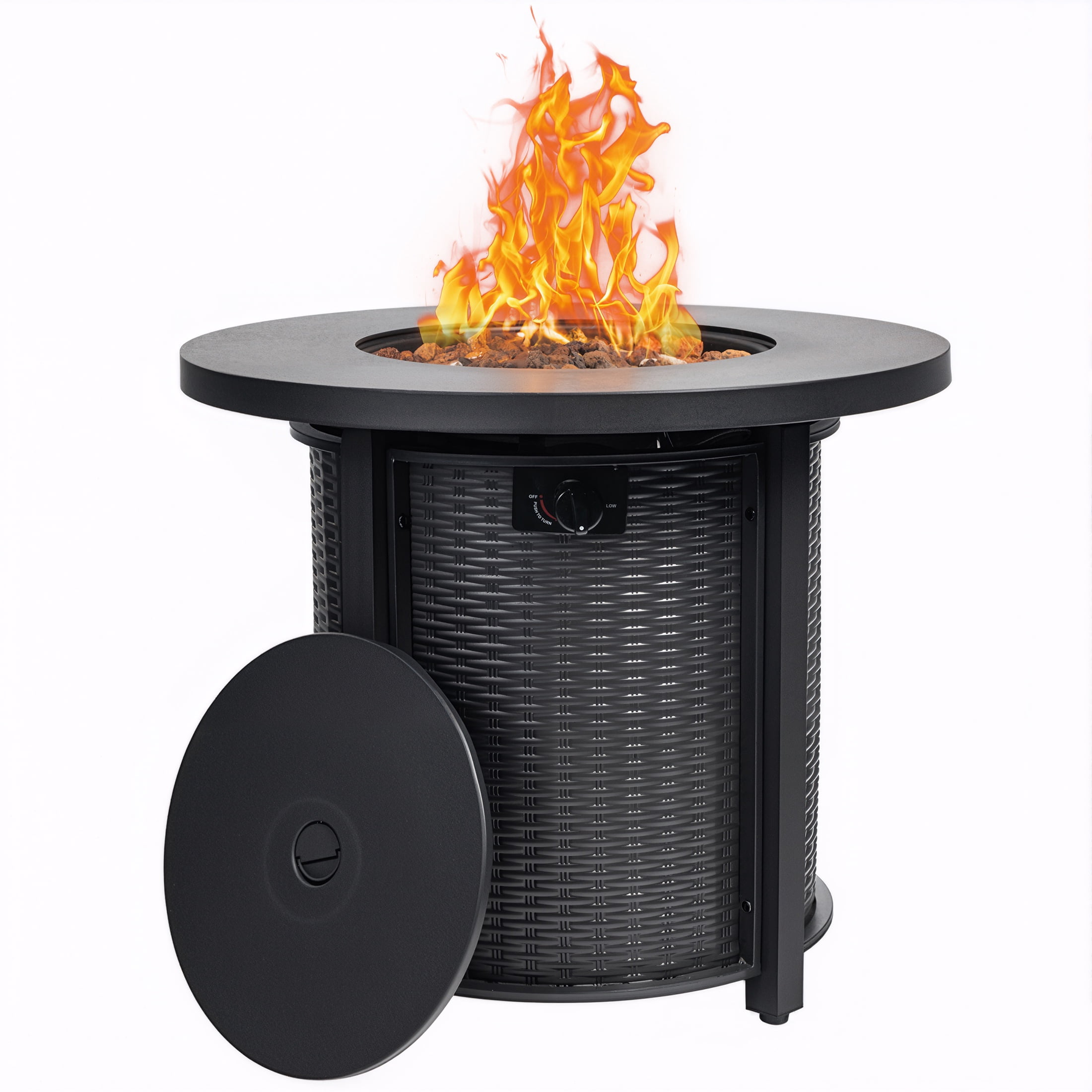 30" Propane Fire Pit Table, SHINPT 50000 BTU Outdoor Fire Pit with Lid and Lava Rock, Outdoor Fire Table for Backyard, Garden, Gas Fire Pit for Outside, Patio, Add Ambience to Gatherings