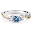 thumbnail image 3 of Gem Stone King 925 Sterling Silver and 10K Yellow Gold Persian Blue Moissanite and White Lab Grown Diamond 3 Stone Engagement Ring for Women | 0.46 Cttw | Size 5, 3 of 6