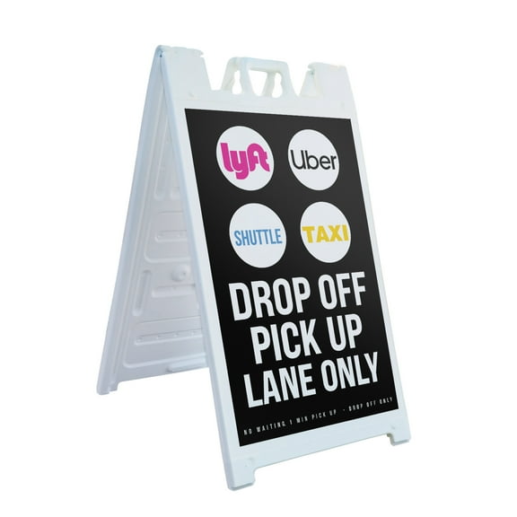 Drop Off Pick Up Lane Only 24" x 36" Double Sided A-Frame Sidewalk Sign Includes 2 Installed Decals Foldable Portable White Signicade Sandwich Board Traffic Control Clear Messaging