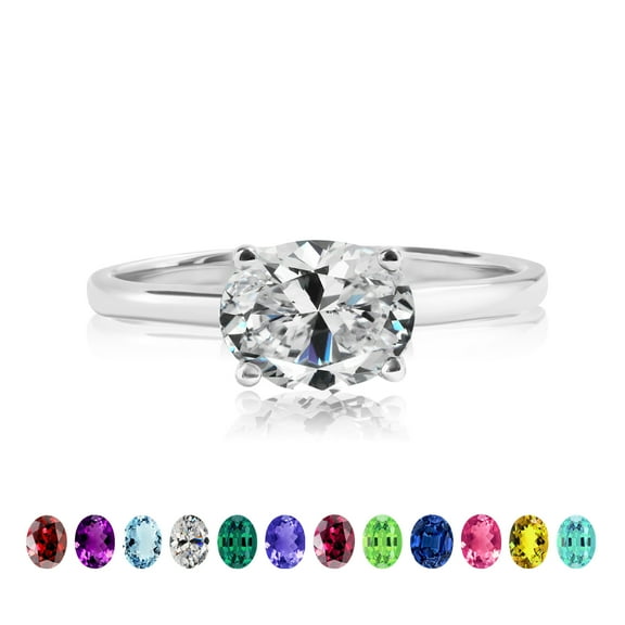 JeenMata 1.25 Carat Oval Cut - April Birthstone Solitaire Engagement Ring in 18k White Gold Over Silver