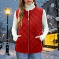 thumbnail image 2 of VINUSLI Womens Padded Quilted Vest - Stand Collar Lightweight Jackets Sleeveless Warm Zip Pockets Gilet Red,M, 2 of 8