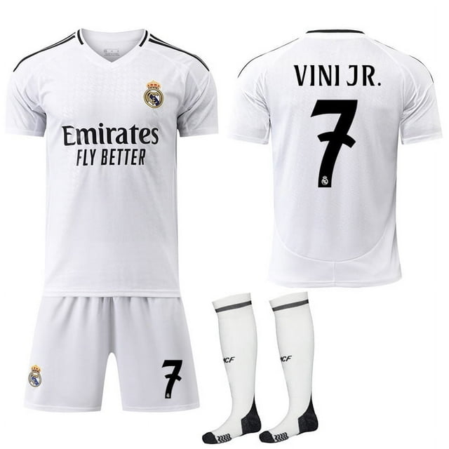 2024-2025 Real Madrid Home Kids Adult Football Shirt with Socks No.7 VINI JR No.7 VINI JR