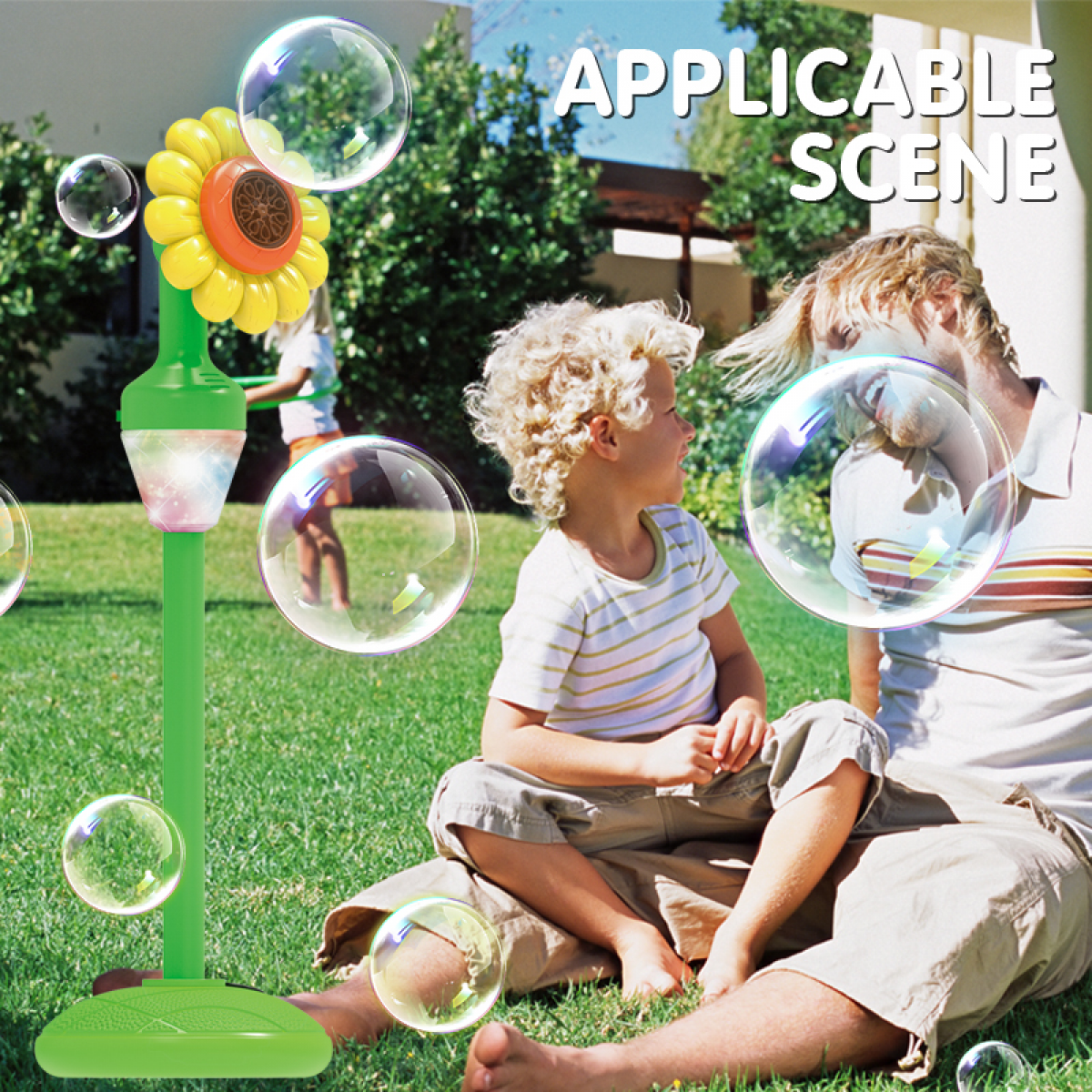 Flower Bubble Stand Machine,Sunflower Bubble Maker with Lights, Tall Adjustable Rechargeable Automatic Bubble Blower for Outdoor Backyard Party