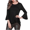 thumbnail image 2 of Royisotas Long Sleeve Women Tops Solid Color Casual Black Fall and Winter Women Blouses Crew Neck Tunic Flare Sleeve Tshirt, 2 of 3