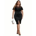 thumbnail image 4 of Julyc Plus Size Womens Elegant Short Sleeve Evening Party Gauze Bodycon Midi Dress, 4 of 5