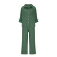 thumbnail image 5 of Jinhomg Two Piece Cotton Linen Sets for Women Butons Down Long Sleeve Shirts And Pants Fall 2 Piece Lounge Sets with Pockets Green,M, 5 of 7