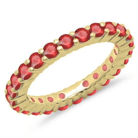 1.00 Carat (ctw) 18K Yellow Gold Round Ruby Ladies Eternity Wedding Anniversary Stackable Ring Band