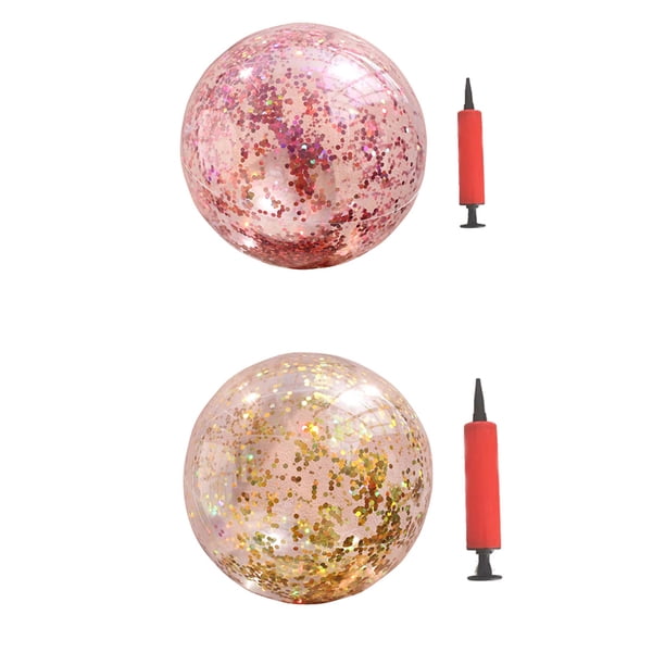 2 pelotas de playa con lentejuelas brillantes, redondas y transparentes de PVC, divertidas pelotas de playa inflables con inflador (lentejuelas doradas de lujo + lentejuela oro rosa, 1 de cada color)